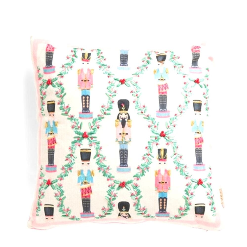 Lillian August Embroidered NUTCRACKER Pillow18x18 Pinkmas Holiday Decor NEW